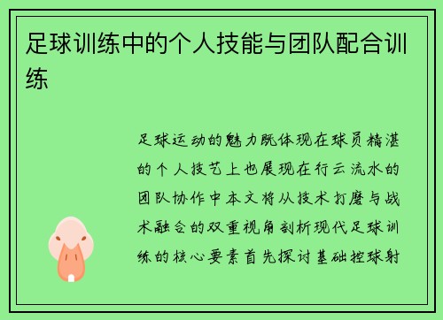 足球训练中的个人技能与团队配合训练